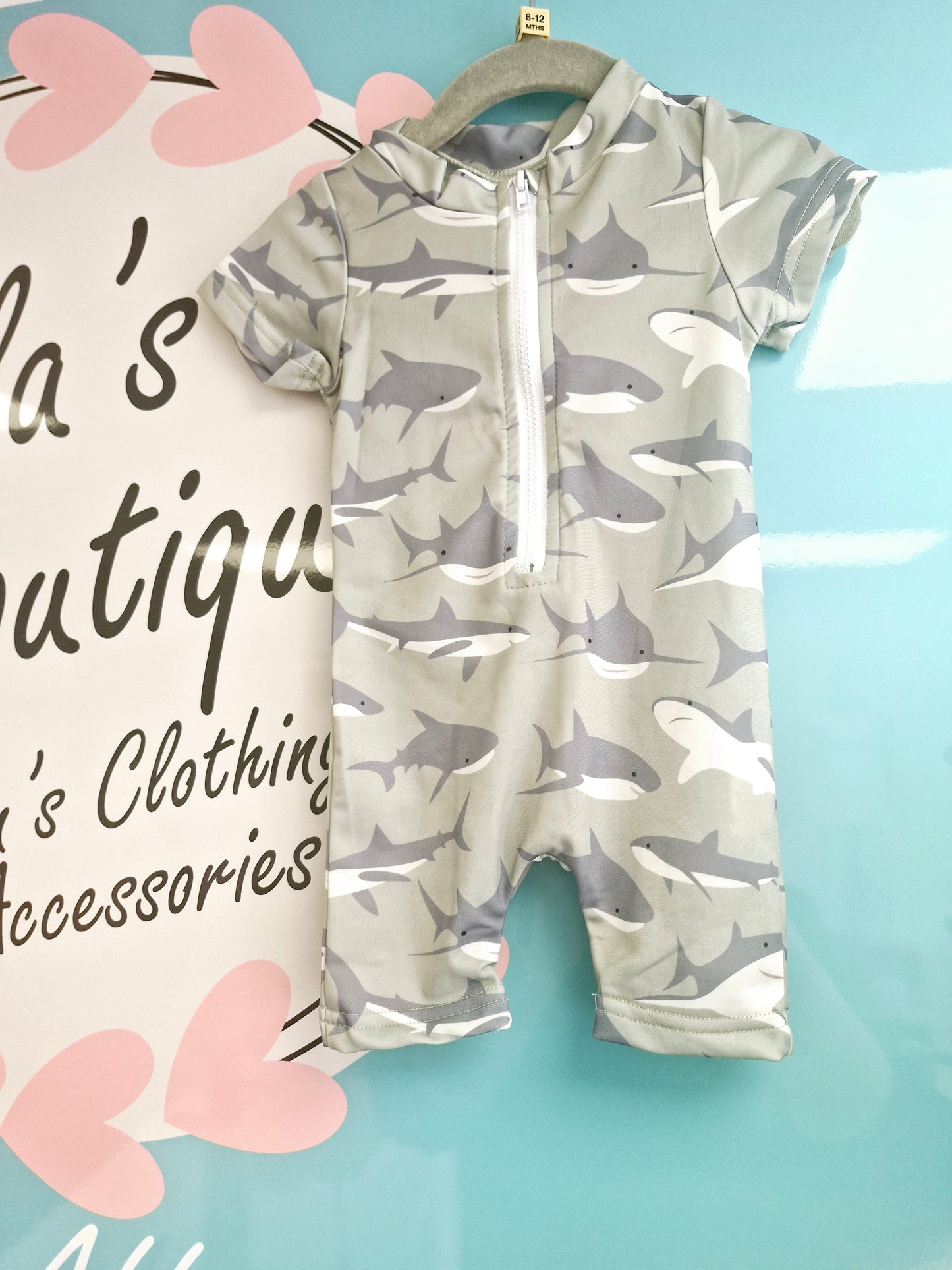 Shark print Swim Romper 6-12 months preloved