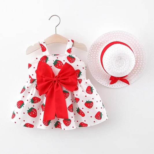 Strawberry Print Dress and Hat Set