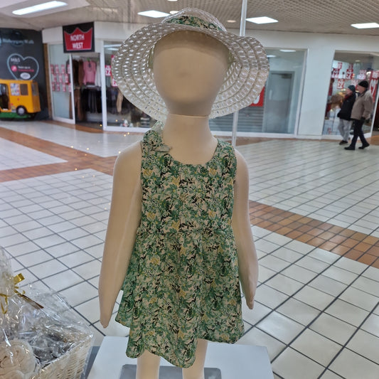 Floral Dress and Hat Set in Sage Green