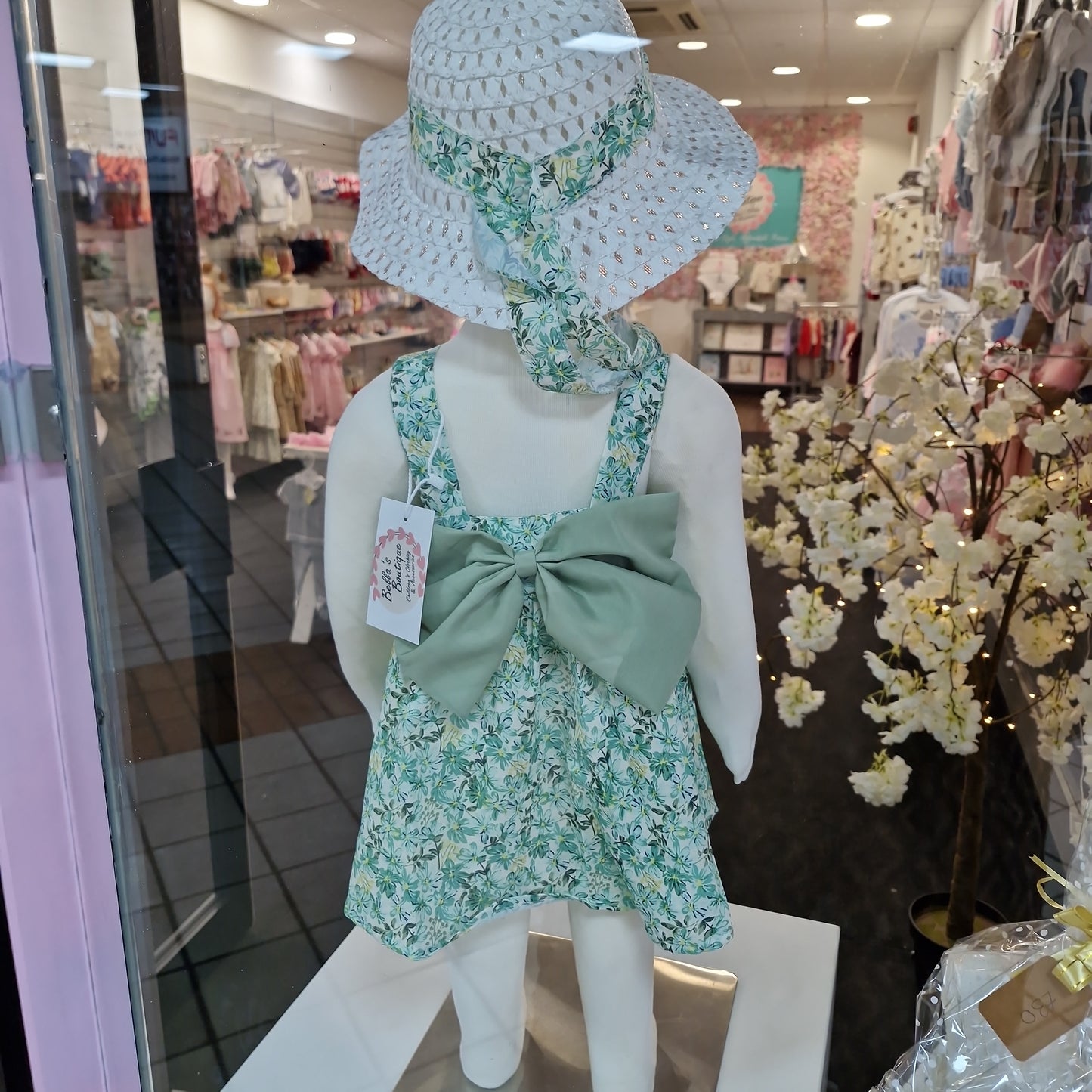 Floral Dress and Hat Set in Sage Green