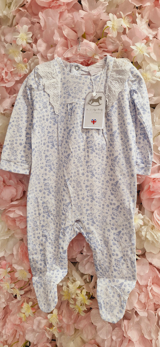 Blue Ditsy Frill Romper