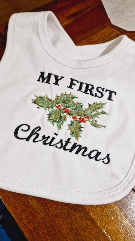 My 1st Christmas embroidered Bib