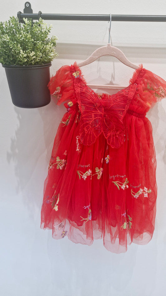 Red Floral Butterfly Dress