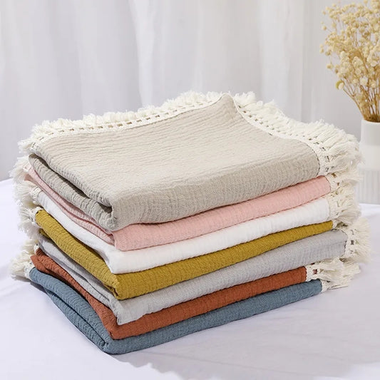 Neutral Muslin Tassel Blankets