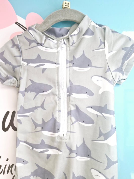 Shark print Swim Romper 6-12 months preloved